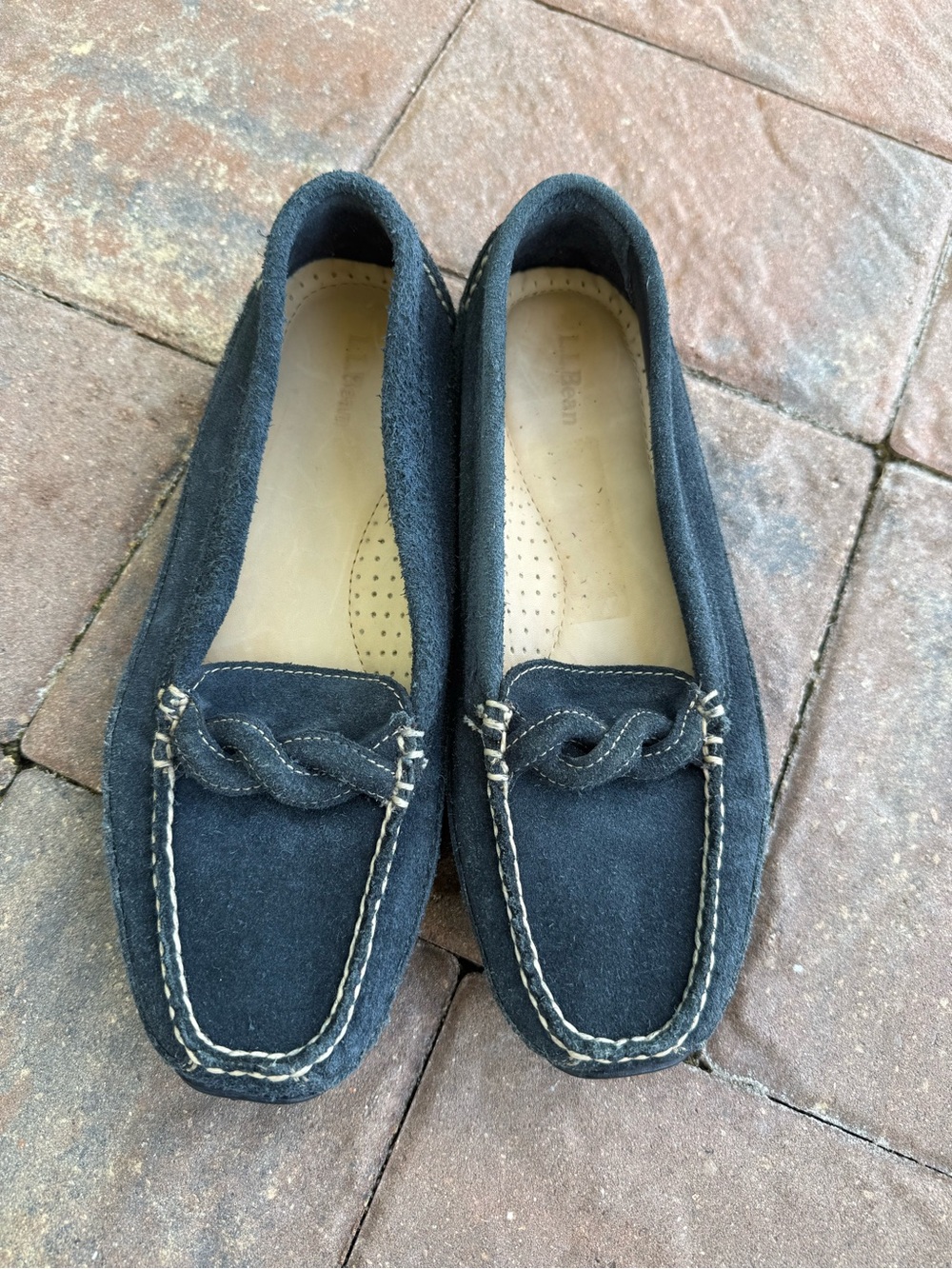 L.L. Bean Suede Loafers Shoes 9.5 M Navy Blue Braided Driving Moccasins 0HJK8